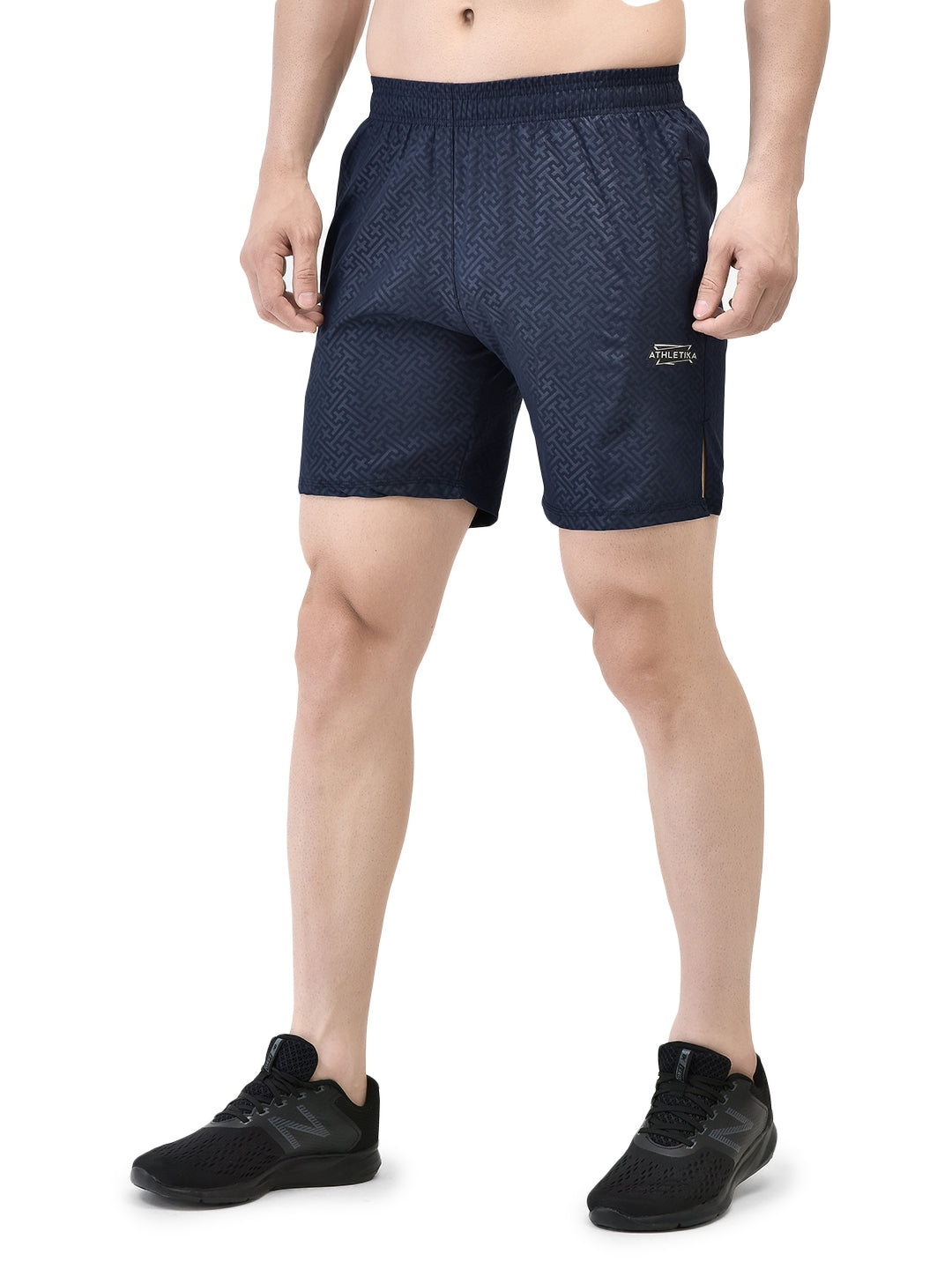 Slit Matrix Navy Blue Shorts